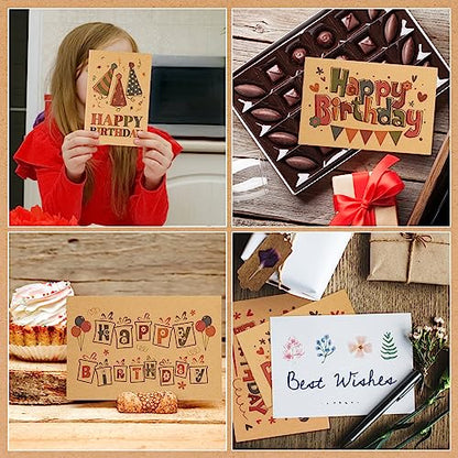 Harloon 200 Pack Happy Birthday Card Assorted Bulk with Blank Envelopes and Stickers 4 x 6 Inches Greeting Blank Happy Birthday Cards for Men Women Adults Kids, 20 Styles(Kraft Style) - style: Kraft Style