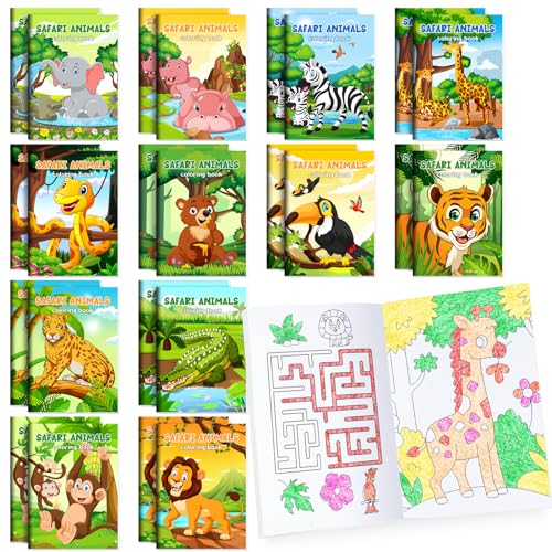 BenLouis 24 Pcs Jungle Safari Mini Coloring Books for Kids Party Favors - style: Safari Animals