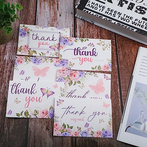 60 Pieces Butterfly Floral Baby Shower Thank You Cards,Purple Thank You Cards Includes 30 Pieces Envelopes and 30 Pieces Blank Butterfly Cards with Stickers for Wedding Baby Shower Graduation Bridal - color: butterfly