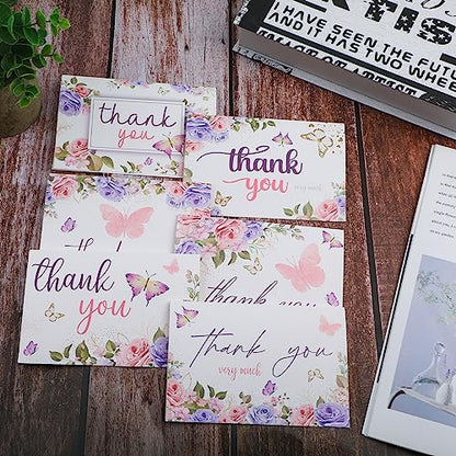 60 Pieces Butterfly Floral Baby Shower Thank You Cards,Purple Thank You Cards Includes 30 Pieces Envelopes and 30 Pieces Blank Butterfly Cards with Stickers for Wedding Baby Shower Graduation Bridal - color: butterfly