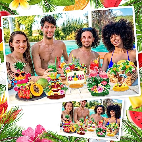 Namalu 16 Pcs Hawaiian Table Decorations Luau Table Centerpieces Aloha Tiki for Tropical Pineapple Centerpieces Hawaii Theme Summer Beach Birthday Party Supplies(Hawaiian Theme) - style: Hawaiian Theme