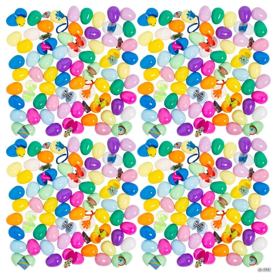Fun Express 2 1/2" Bulk Toy-Filled Plastic Surprise Eggs (200 Pc.) - Animal Theme Party Favors, Classroom Giveaways, Carnival Prizes, and Goodie Bag Fillers for Kids