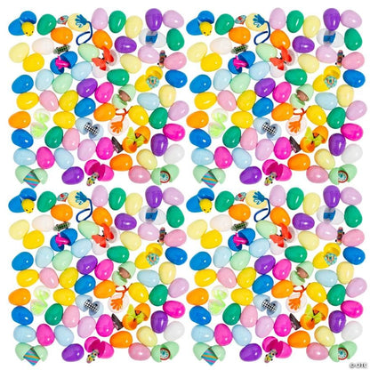 Fun Express 2 1/2" Bulk Toy-Filled Plastic Surprise Eggs (200 Pc.) - Animal Theme Party Favors, Classroom Giveaways, Carnival Prizes, and Goodie Bag Fillers for Kids
