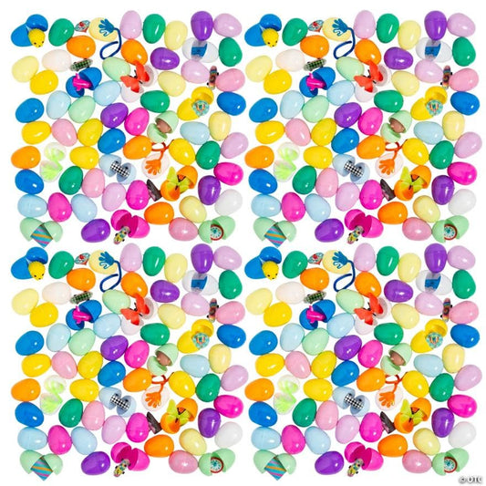 Fun Express 2 1/2" Bulk Toy-Filled Plastic Surprise Eggs (200 Pc.) - Animal Theme Party Favors, Classroom Giveaways, Carnival Prizes, and Goodie Bag Fillers for Kids