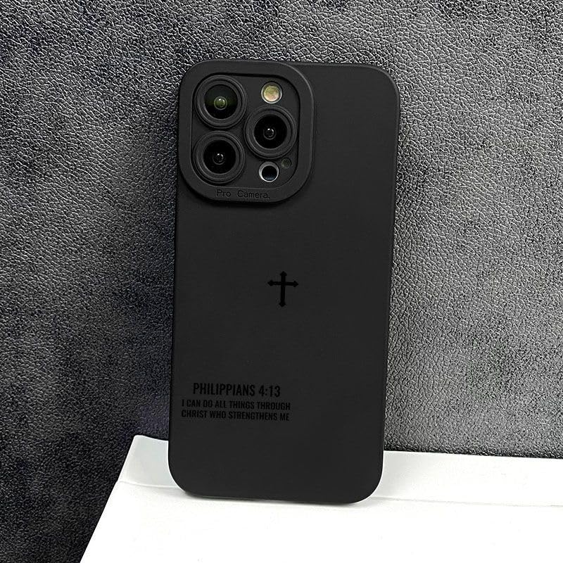 Christian Bible Verse Phone Case Jesus Cross Phone Case TPU Frame Full-Body Protective Cover for iPhone 17/16/15/14/13 Pro Max, Pro, Plus - color: Style1-Black, size: iPhone 13