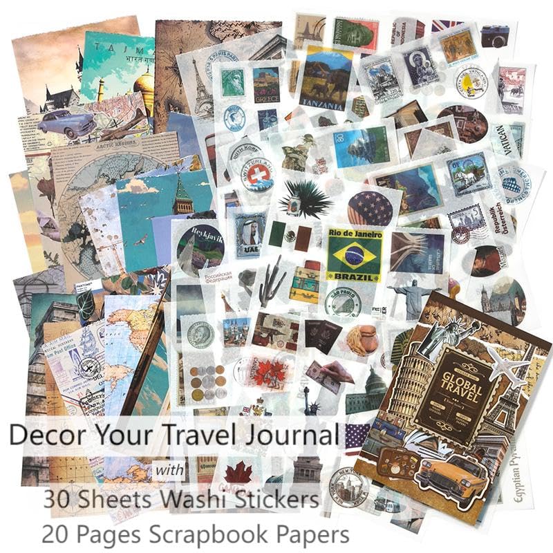 Travel Ephemera Book, 50 Sheets A5 Washi Stickers & Papers - color: 50 Travel Sticker Paper Book
