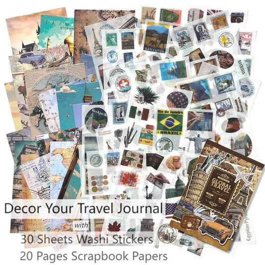 Travel Ephemera Book, 50 Sheets A5 Washi Stickers & Papers - color: 50 Travel Sticker Paper Book
