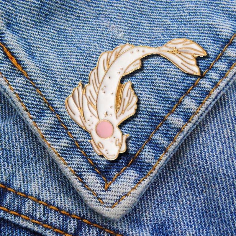 2Pcs coadipress Lovely Fish Brooch Enamel Lapel Brooches Pin Set Cute Cartoon Koi Fish Pins for DIY Backpacks Clothes Bags Jackets Hat Jewelry Accessories Gift - color: White Pink