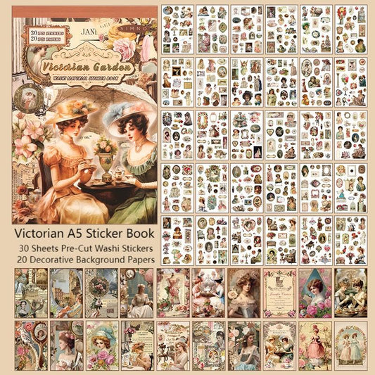 Victorian Ephemera Book, 50 Sheets Vintage Stickers & Papers - color: 50 Victorian Sticker Book
