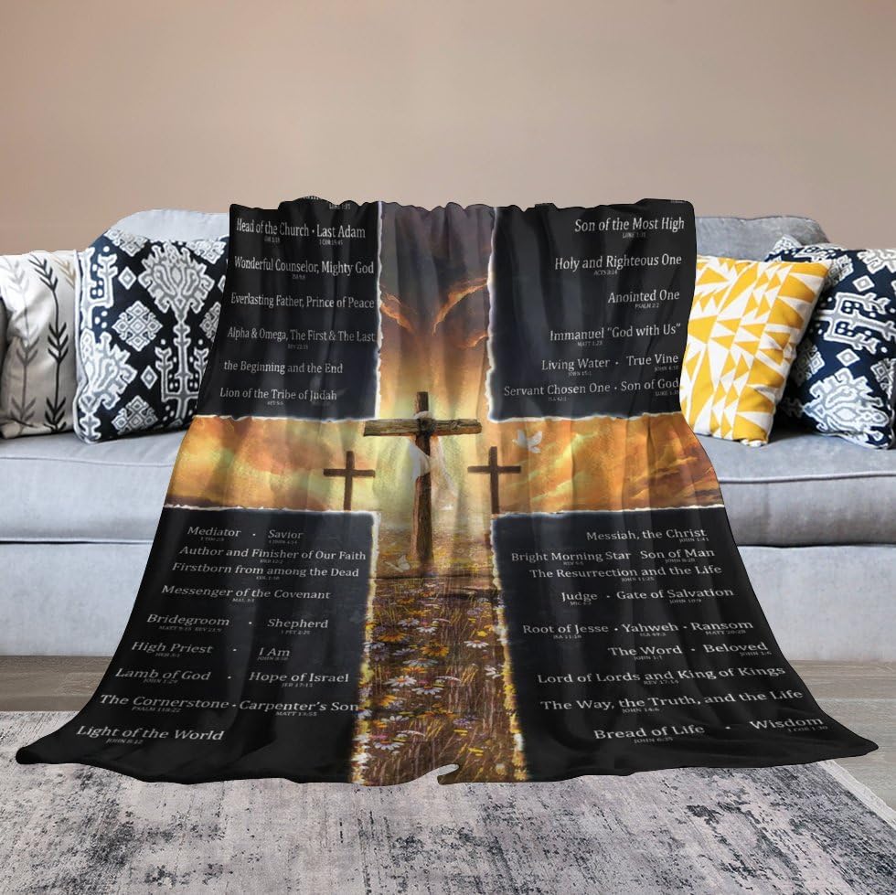 Christian Cross Bible Verse Blanket Christ Religious Throw Blanket Jesus Scripture Faith Catholic Inspirational Gifts for Women Men Winter Warm Soft Plush Fleece Flannel Blanket for Adult Kids 40"x50"