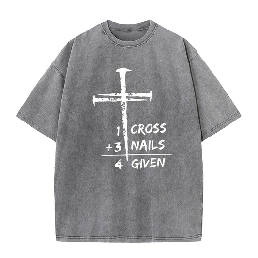 Modern Christian Faith Minimalist Religious Jesus Christ Three Nails Cross Unisex T-Shirt Vintage Tee US Size - color: Grey, size: Small