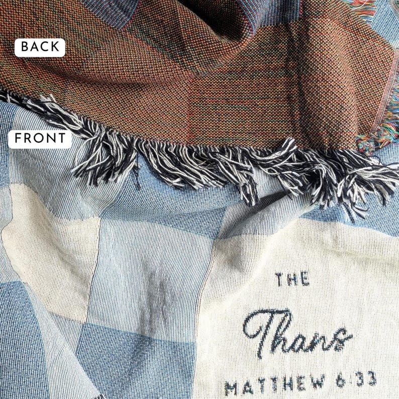 Custom Woven Throw Blanket, Modern Checkered Cotton Personalized Wedding Gift for Couple, Family Last Name Keepsake, Engagement & 2nd Anniversary Present for Newlyweds - color: A1
