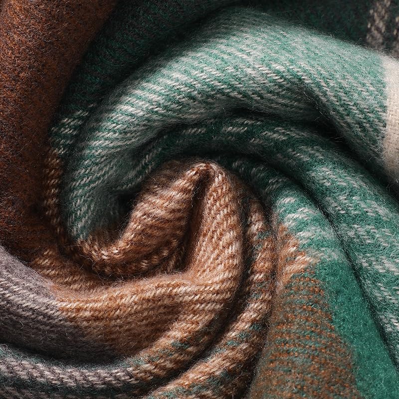 Clothirily Womens Winter Scarf, Oversized Long Blanket Plaid Shawl Wrap - color: Green Grey Lattice