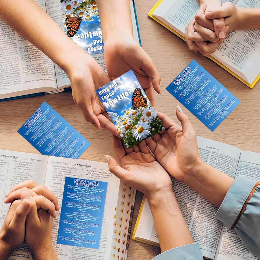 200 Pcs “New Life in Christ” Gospel Tract Cards – Double-Sided Christian Bible Verse Postcards with Butterfly and Daisy Design, Evangelism Cards for Church Outreach & Faith Sharing