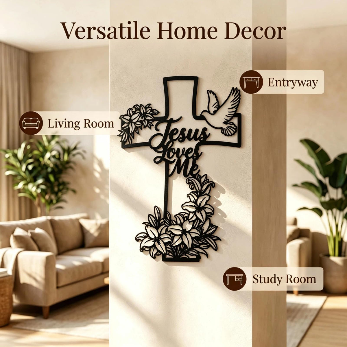 Metal Cross Wall Decor, Christian wall art for Bedroom, Living Room, Office