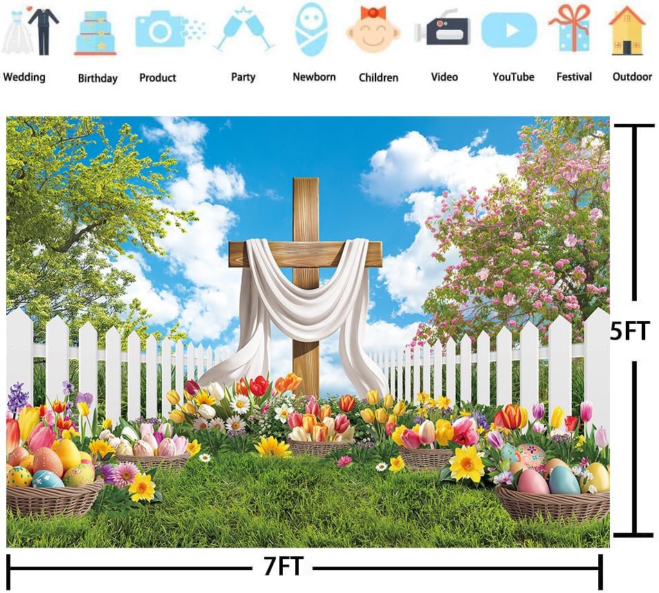 Easter Backdrop He is Risen Backdrop Religious Jesus Cross Photo Background - size: 7x5FT（210x150cm）