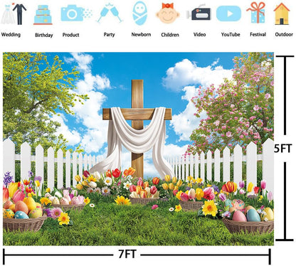 Easter Backdrop He is Risen Backdrop Religious Jesus Cross Photo Background - size: 7x5FT（210x150cm）