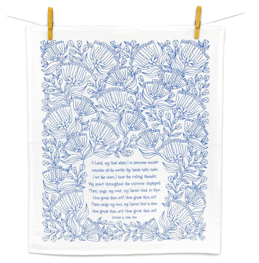 Little Things Studio - How Great Thou Art Hymn Tea Towel, Queen Blue, 20x24 - color: How Great Thou Art – Queen Blue