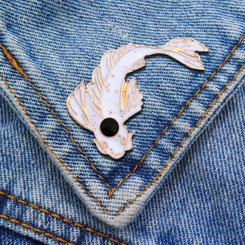 2Pcs coadipress Lovely Fish Brooch Enamel Lapel Brooches Pin Set Cute Cartoon Koi Fish Pins for DIY Backpacks Clothes Bags Jackets Hat Jewelry Accessories Gift - color: Black White