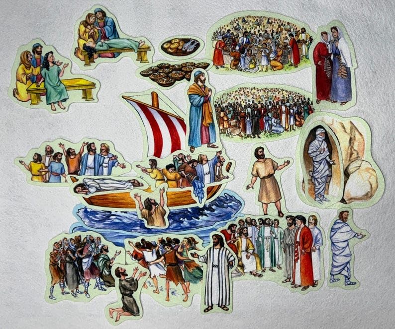 Story & Life of Jesus 13 Bible Stories Felt Figures for Flannel Board- Precut & Ready to Use!