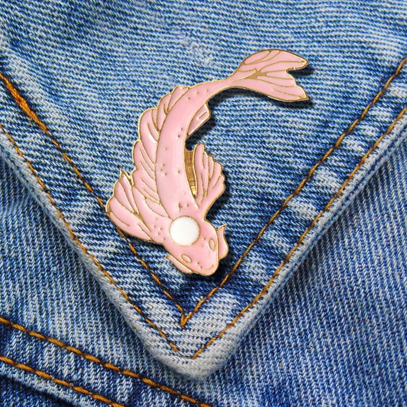 2Pcs coadipress Lovely Fish Brooch Enamel Lapel Brooches Pin Set Cute Cartoon Koi Fish Pins for DIY Backpacks Clothes Bags Jackets Hat Jewelry Accessories Gift - color: White Pink