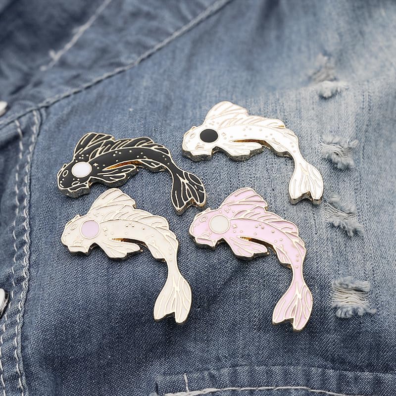 2Pcs coadipress Lovely Fish Brooch Enamel Lapel Brooches Pin Set Cute Cartoon Koi Fish Pins for DIY Backpacks Clothes Bags Jackets Hat Jewelry Accessories Gift - color: White Pink