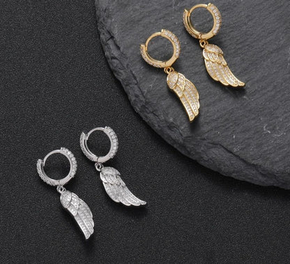 Gold Plated Angel Wing Earrings with stones