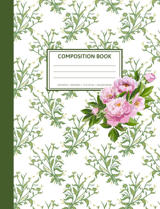 English Garden Composition Notebook, College Ruled, 200 Pages (100 Sheets), 7.5 x 9.75 in, Cute Notebook for School, Notes, Journaling, and Work