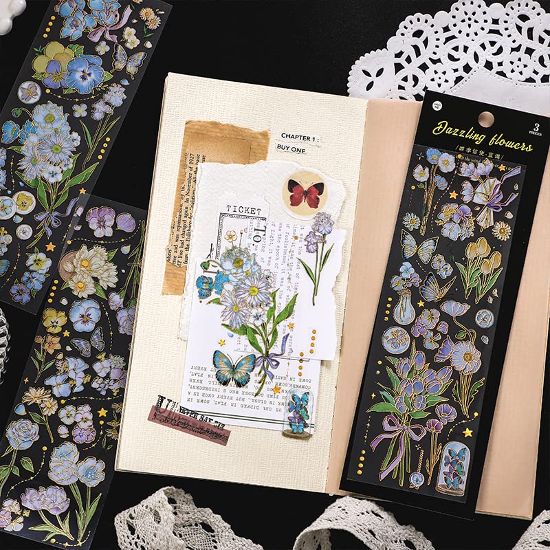 200pcs Aesthetic Botanical Stickers, PET Floral Decal for Journal Scrapbook - color: Floral Stickers