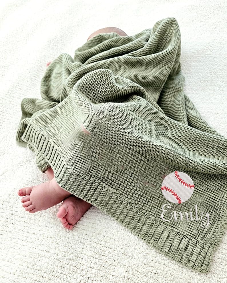 IZI POD Personalized Knit Baby Blanket, Embroidered Name Nursery Blanket, Cotton Knit Stroller Blankets, Gift for Baby, Birthday - Style 9 - color: Custom 8