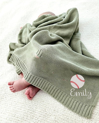 IZI POD Personalized Knit Baby Blanket, Embroidered Name Nursery Blanket, Cotton Knit Stroller Blankets, Gift for Baby, Birthday - Style 9 - color: Custom 8