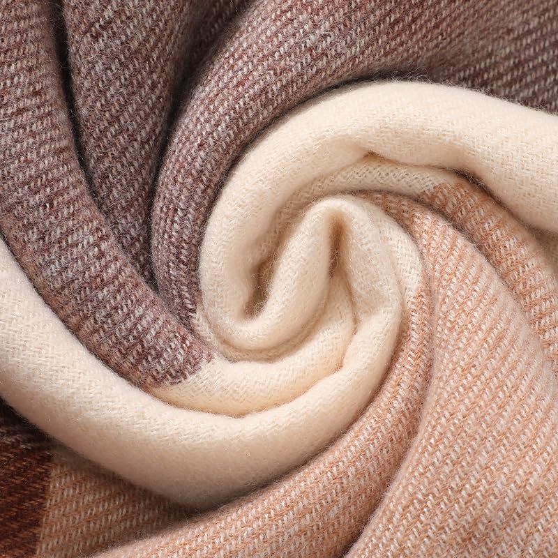 Clothirily Womens Winter Scarf, Oversized Long Blanket Plaid Shawl Wrap - color: Brown White Lattice