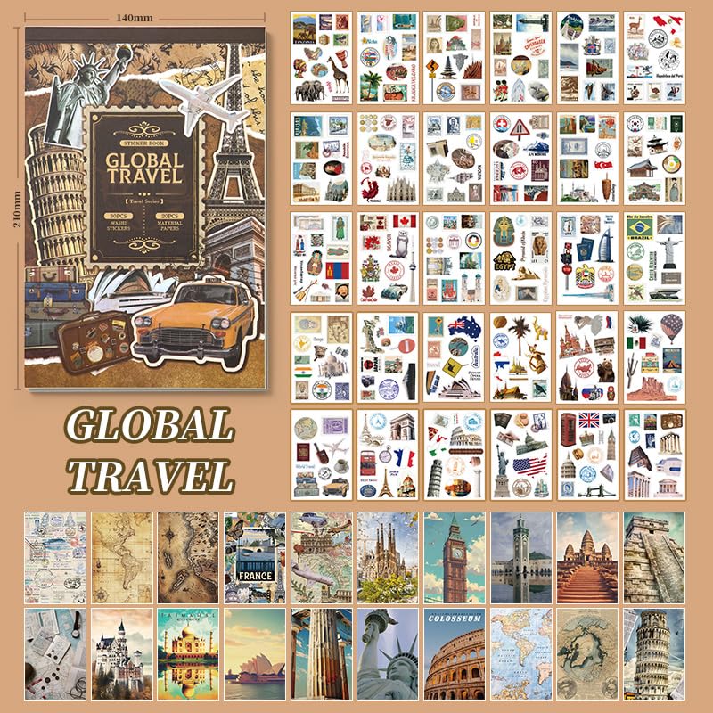 Travel Ephemera Book, 50 Sheets A5 Washi Stickers & Papers - color: 50 Travel Sticker Paper Book