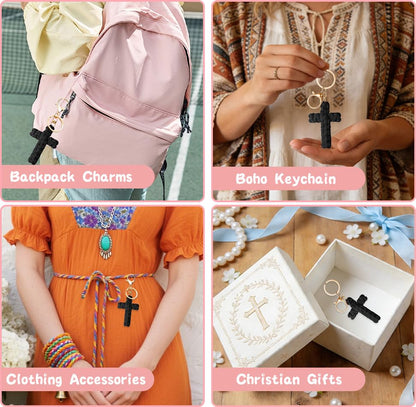 Knit Cross keychain Christian Gifts for Women Men Religious Gifts Bohe Backpack Charms Christian Keychain - color: Black