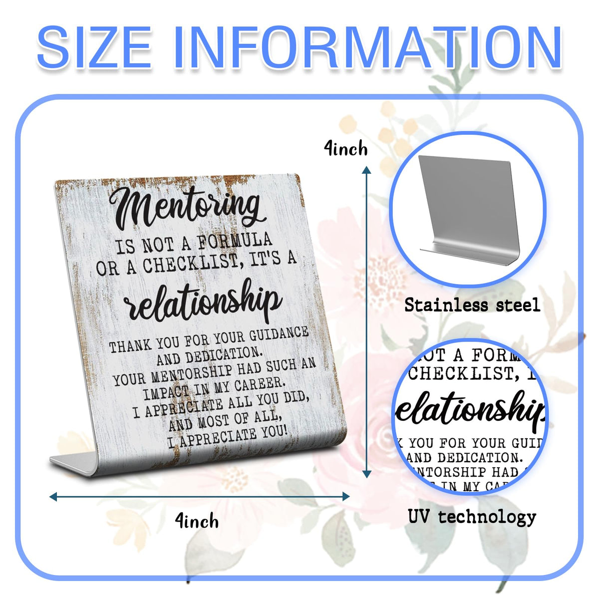 Mentor Appreciation Desk Sign, Thank You Gift for Mentor, Coach, Teacher or Leader, Rustic Steel Plaque with Meaningful Quote for Career Growth Support, Professional Gratitude Keepsake XLK523 - style: Mentor