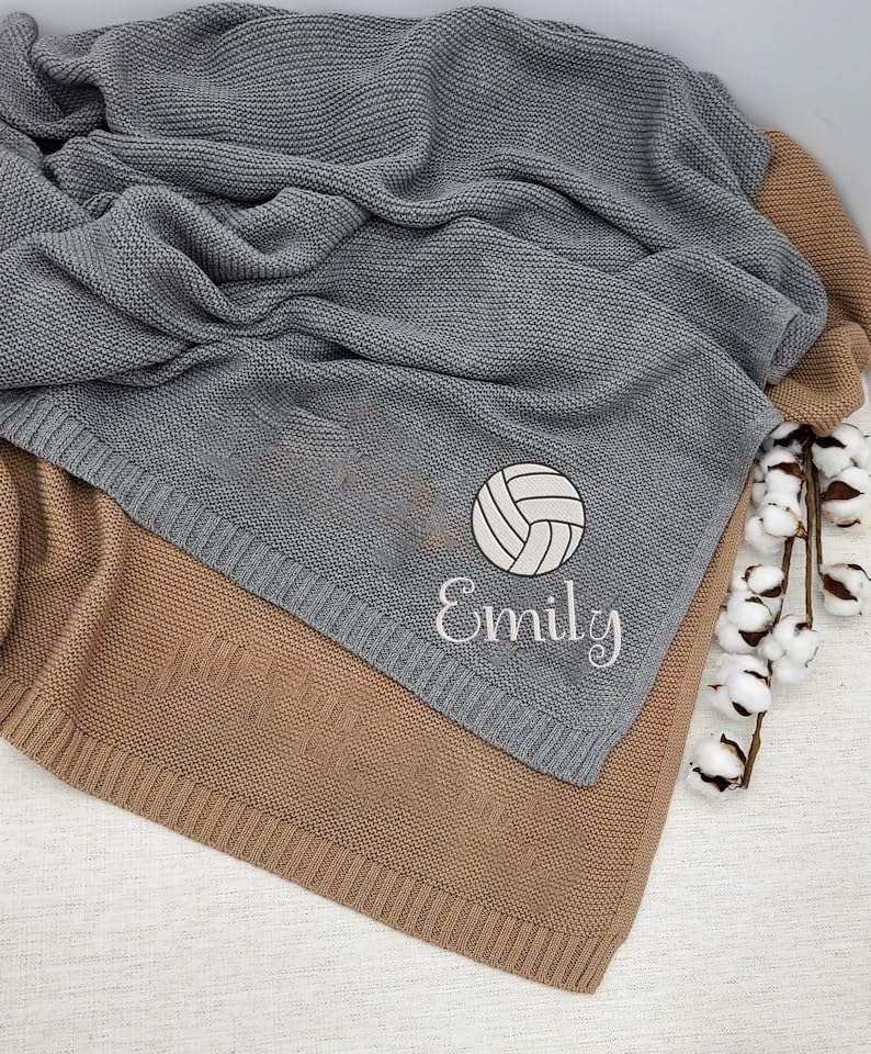 IZI POD Personalized Knit Baby Blanket, Embroidered Name Nursery Blanket, Cotton Knit Stroller Blankets, Gift for Baby, Birthday - Style 9 - color: Custom 8