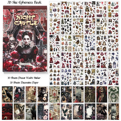 Halloween Gothic Ephemera Book, 50 Sheets Washi Stickers & Paper - color: 50 Gothic Sticker Paper Book
