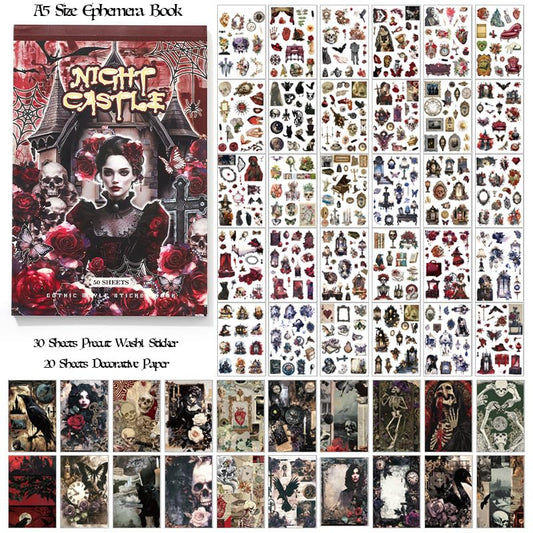 Halloween Gothic Ephemera Book, 50 Sheets Washi Stickers & Paper - color: 50 Gothic Sticker Paper Book
