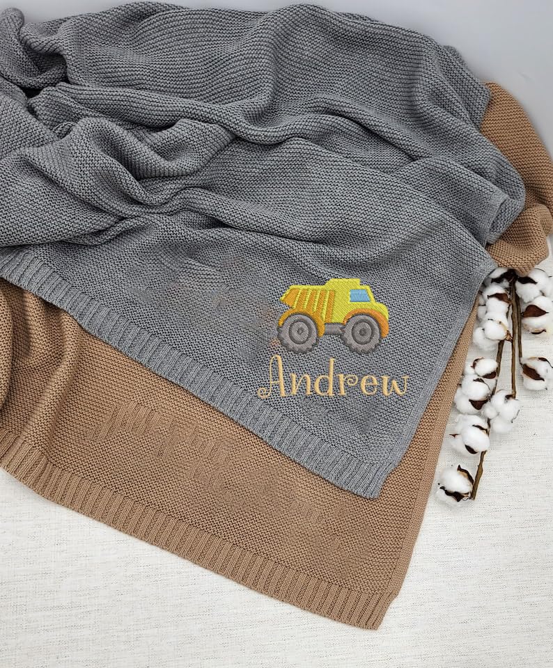 IZI POD Personalized Knit Baby Blanket, Embroidered Name Nursery Blanket, Cotton Knit Stroller Blankets, Gift for Baby, Birthday - Style 10 - color: Custom 7