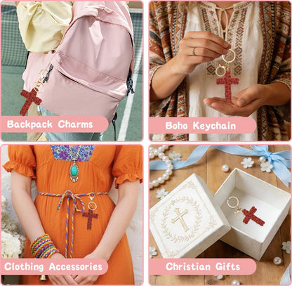 Knit Cross keychain Christian Gifts for Women Men Religious Gifts Bohe Backpack Charms Christian Keychain - color: Red