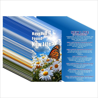 200 Pcs “New Life in Christ” Gospel Tract Cards – Double-Sided Christian Bible Verse Postcards with Butterfly and Daisy Design, Evangelism Cards for Church Outreach & Faith Sharing