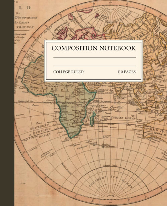 Composition Notebook College Ruled: Geography Illustration | Aesthetic Vintage | Wide Lined | 7.5x9.25 | Geography Subject, Notebook For Students and Teachers