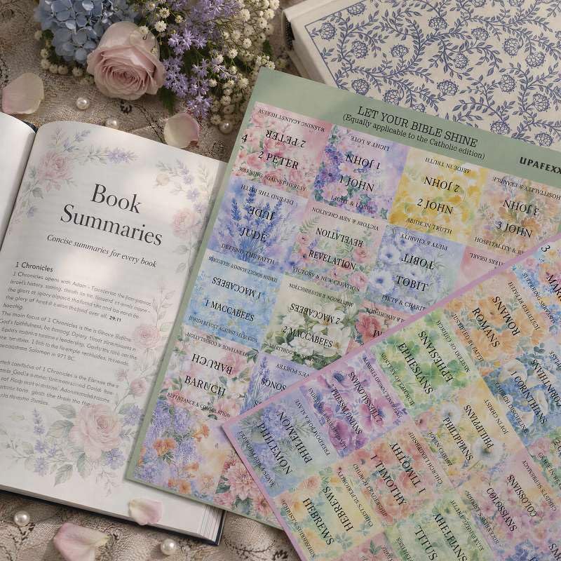 UPAFEXXI-Laminated Bible Tabs with Book Summaries, Bible Study Supplies - color: Summaries Flowers3
