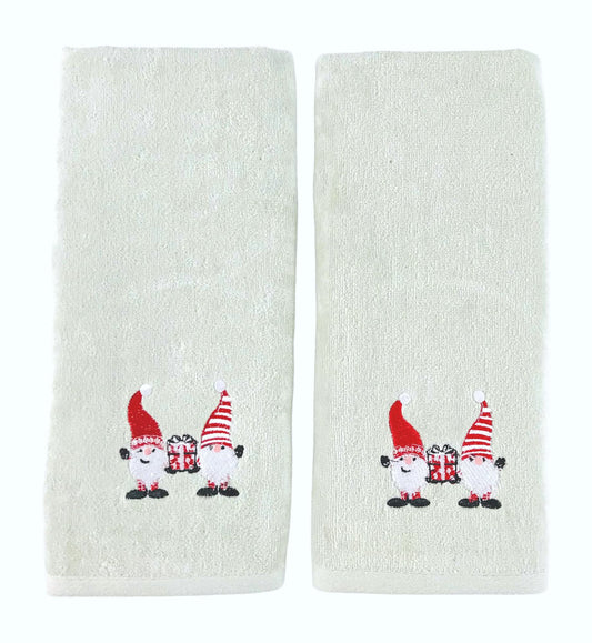 Christmas Grey Guest Hand Bathroom Towels, Cute Gnomes with Present, 16x26" - color: Gnome Friends