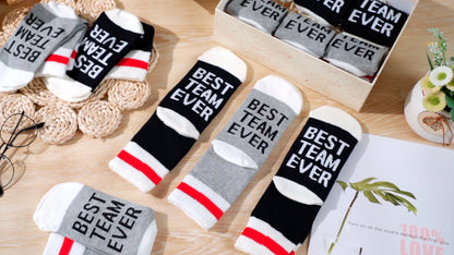 Glitopper 6 Pairs Best Team Ever Gift Socks Bulk Employee Appreciation Gifts for Women Men Team Coworker Staff Office Favors - color: Grey