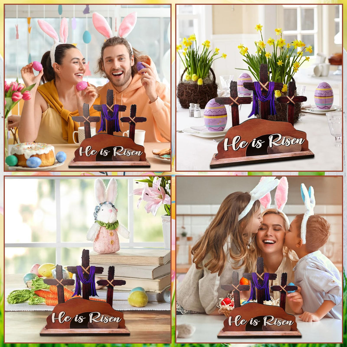Empty Tomb Easter Scene and Cross Decorations - He is Risen Decor Religious Christian Jesus Resurrection Scene Decoration for Home Table Office - style: Retro
