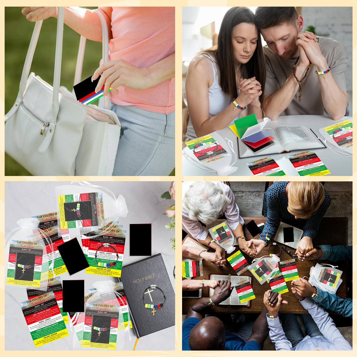 K1tpde 24 Pack Wordless Book Plan of Salvation Wristband Bracelets Gift with Prayer Pocket Cards, Jesus Booklet Bible Salvation Cards Prayer Bracelet Easter Gifts for Women Men Christian Tool
