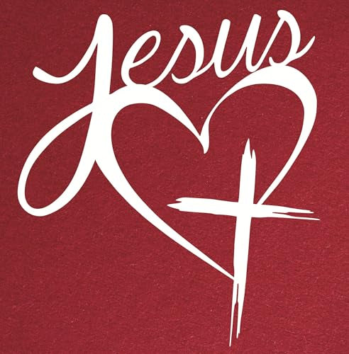 Jesus Heart Cross Decal – Christian Vinyl Sticker – Religious Car or Laptop Decal – Jesus Love Bumper Sticker – Cross Heart Symbol (6"x 5") (White)