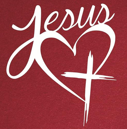 Jesus Heart Cross Decal – Christian Vinyl Sticker – Religious Car or Laptop Decal – Jesus Love Bumper Sticker – Cross Heart Symbol (6"x 5") (White)